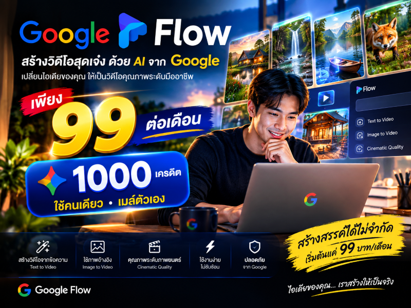 Google flow 1000 เคดิตต่อเดือน (ใช้คนเดียว)
